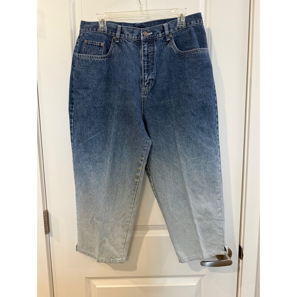 Bill Blass‎ Easy Fit Blue Ombre Denim Capris High Rise Cropped Jeans Size 14